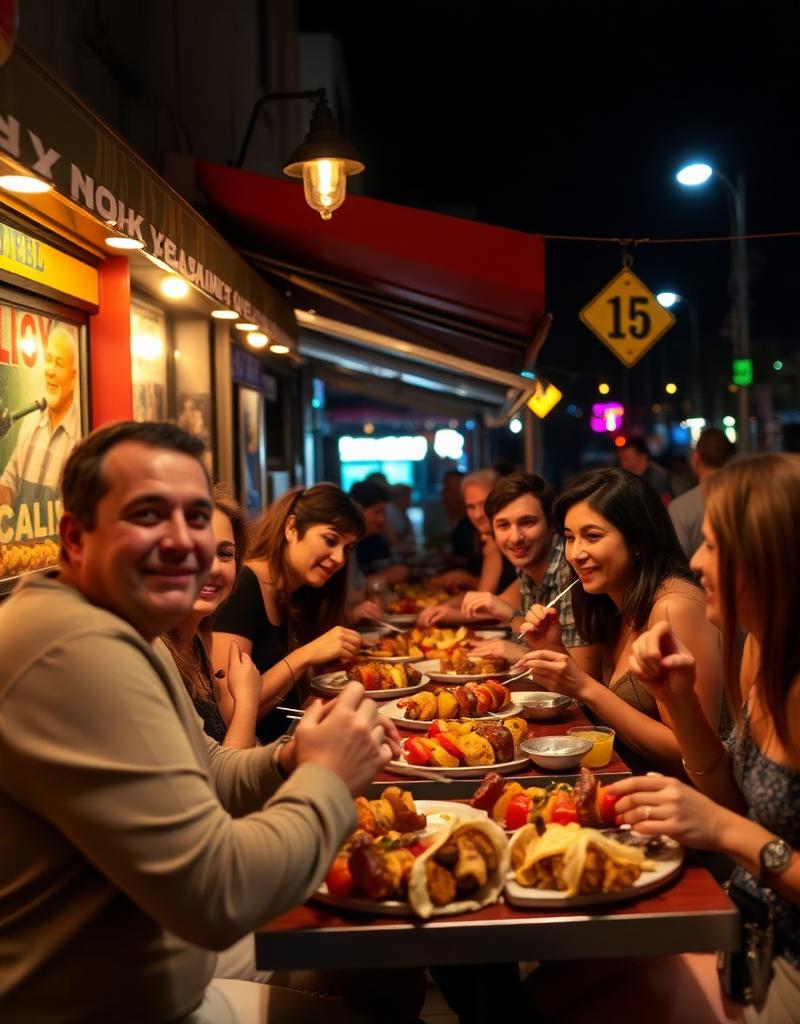 Tourists eating kebabs in Magaluf