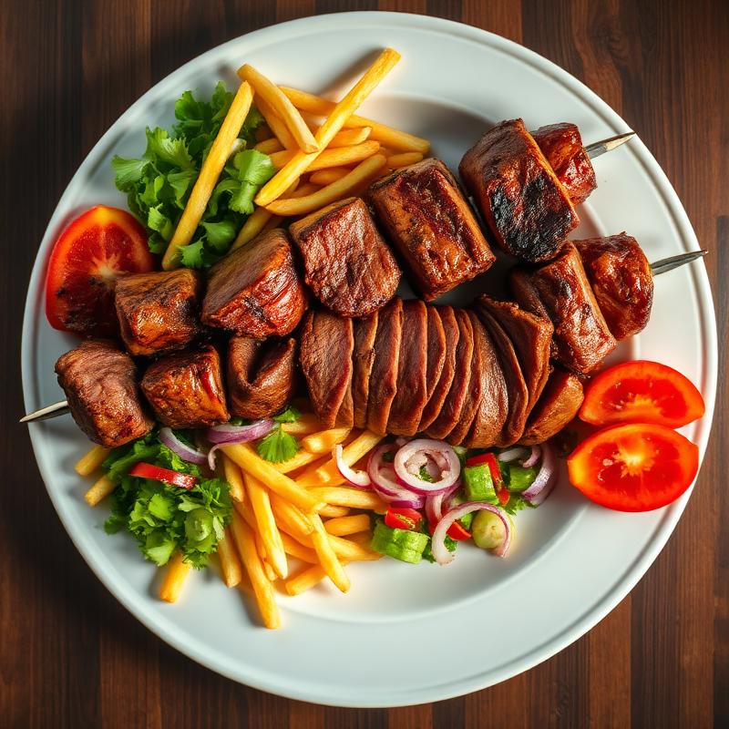 Giant kebab challenge platter from above